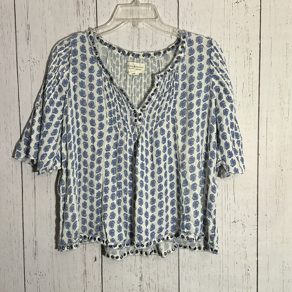 Denim & Supply Ralph Lauren Shirt Floral Paisley Short Sleeve Rivet Top Large